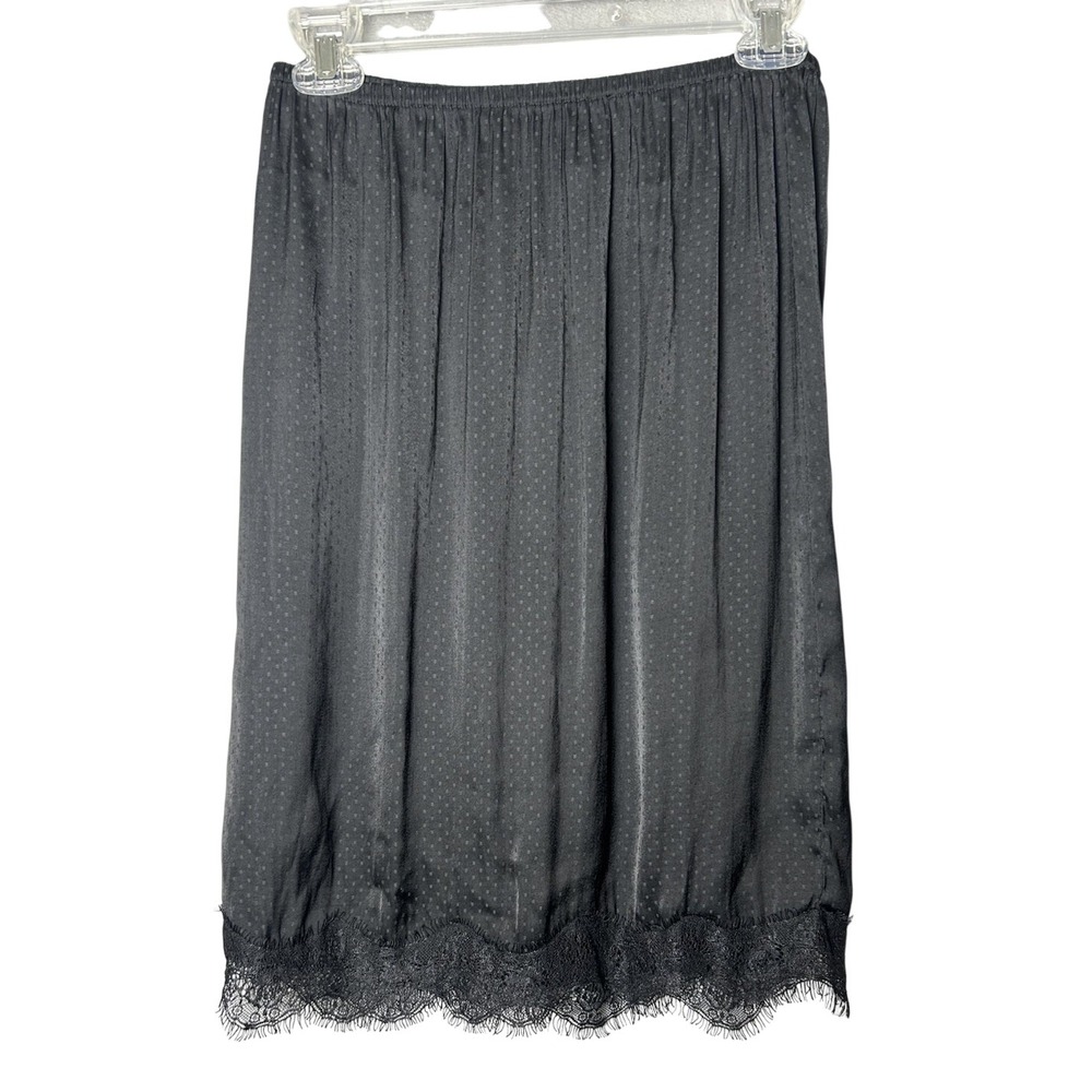 Y2K Wet Seal Black Polka Dot Midi Slip Skirt Lace Fringe Whimsigoth Fairy Sz M